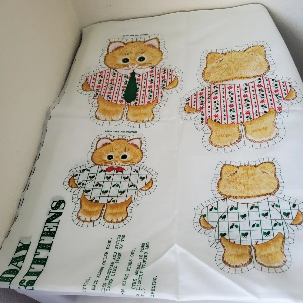 2X Vintage Cranston Print Works Bunny & Springs Mills Holly Day Kittens Fabric